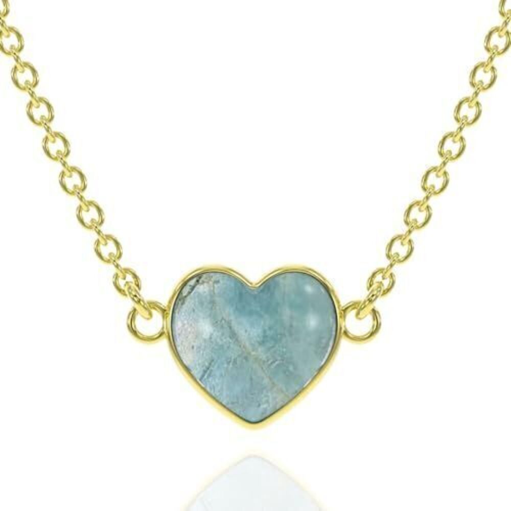 6489 Aquamarine Necklace , Premium Gold Heart Necklaces - Tarnish Free 18K